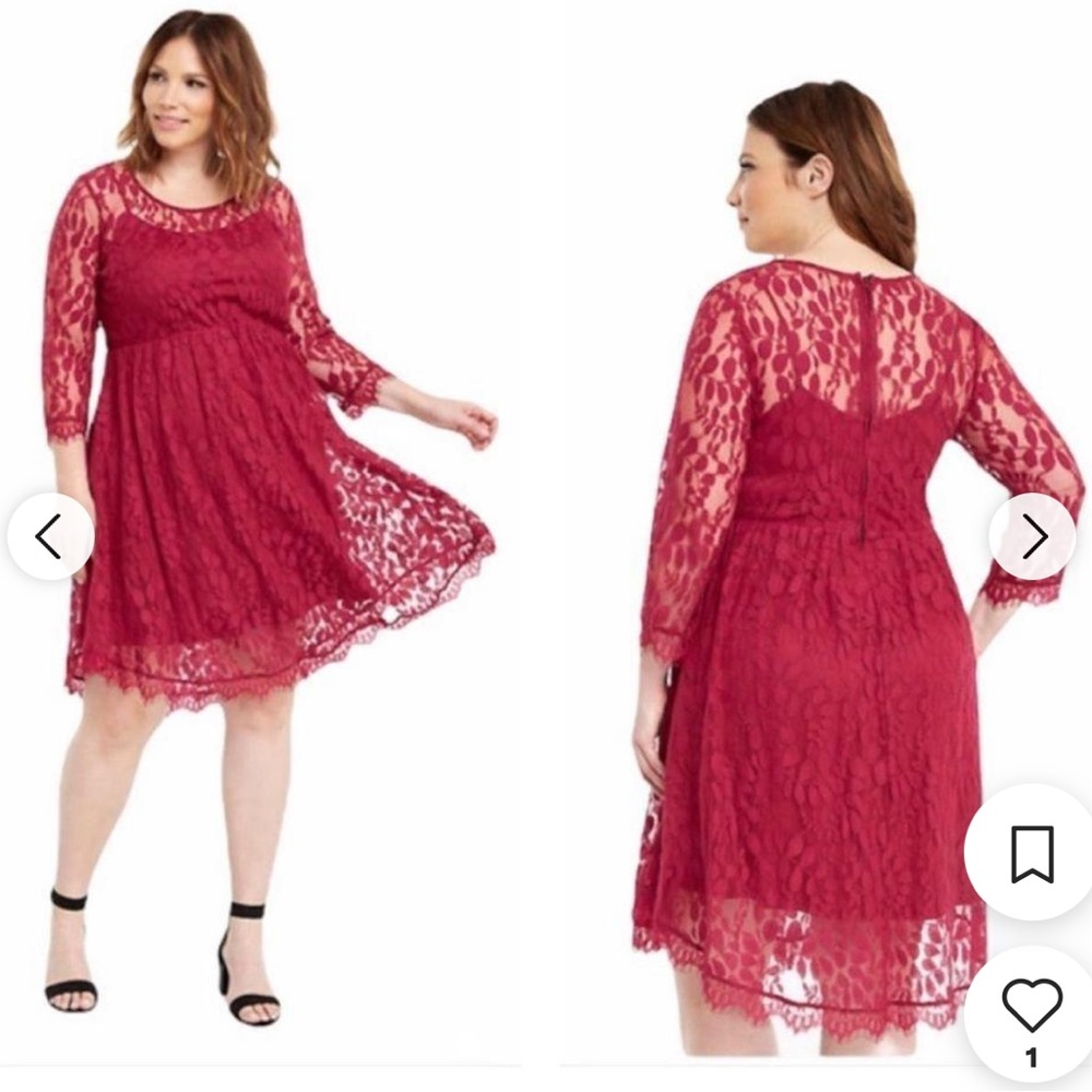 Torrid Burgundy Lace Floral Skater Dress Size 18